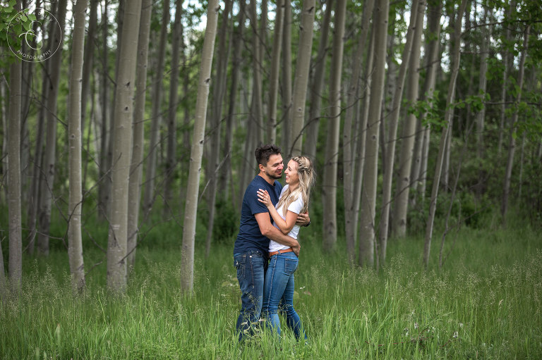 Playful couple in the woods