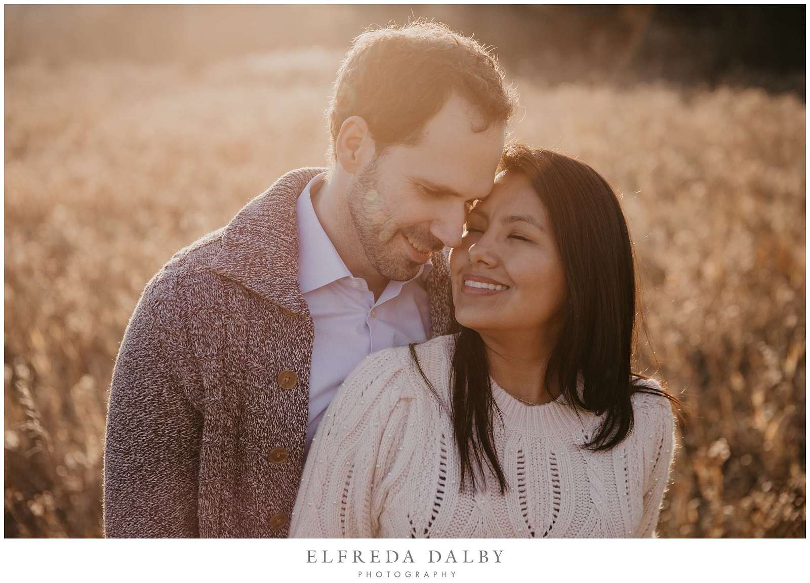 Beautiful couple during golden light engagement session