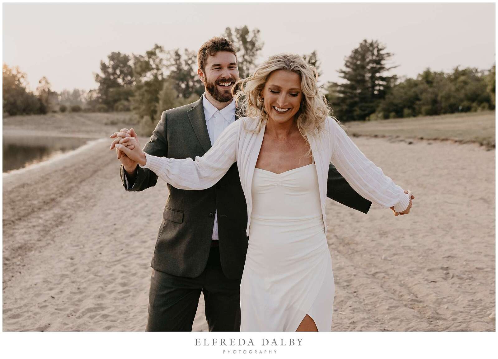Lovely couple walking on the beach
