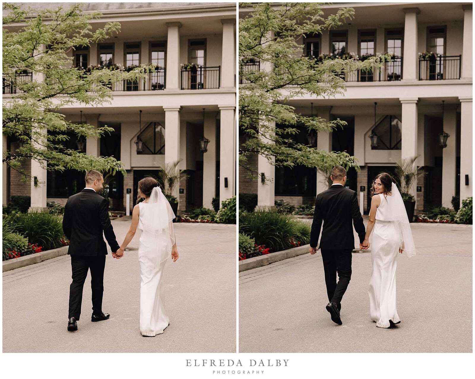 Bride and Groom walking towards Hockley Valley Resort
