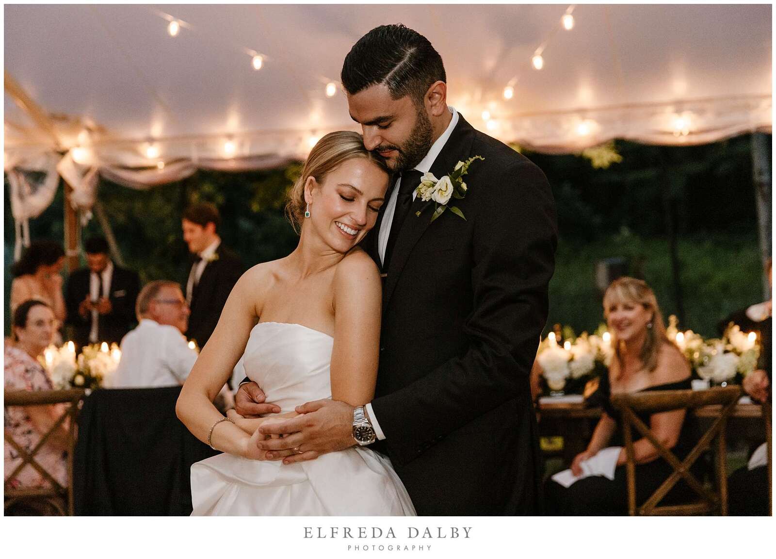 Bride and groom's first dance at their Backyard wedding