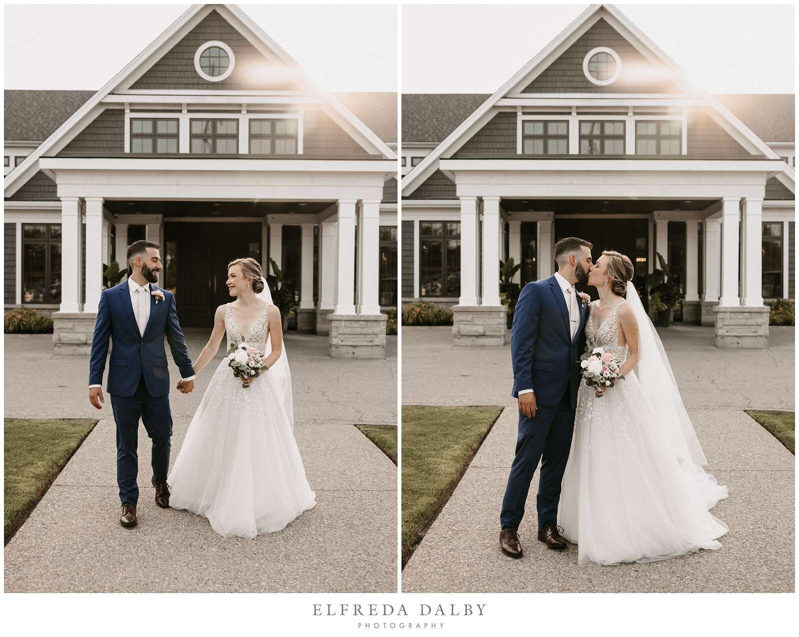 Bride and Groom in front of Whistle Bear Golf Club